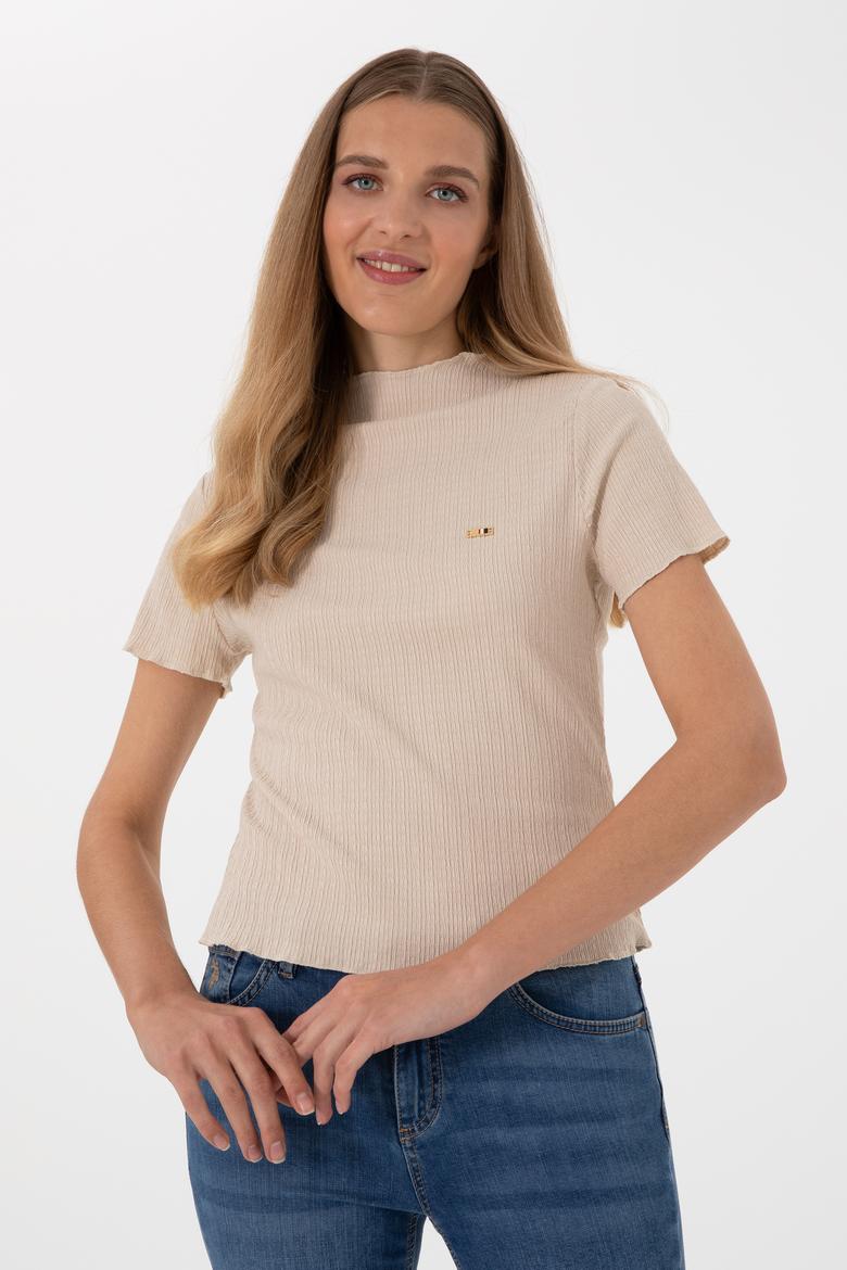 Kadın Taş Dik Yaka Tişört - 50312951044