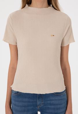 Kadın Taş Dik Yaka Tişört - 50312951044