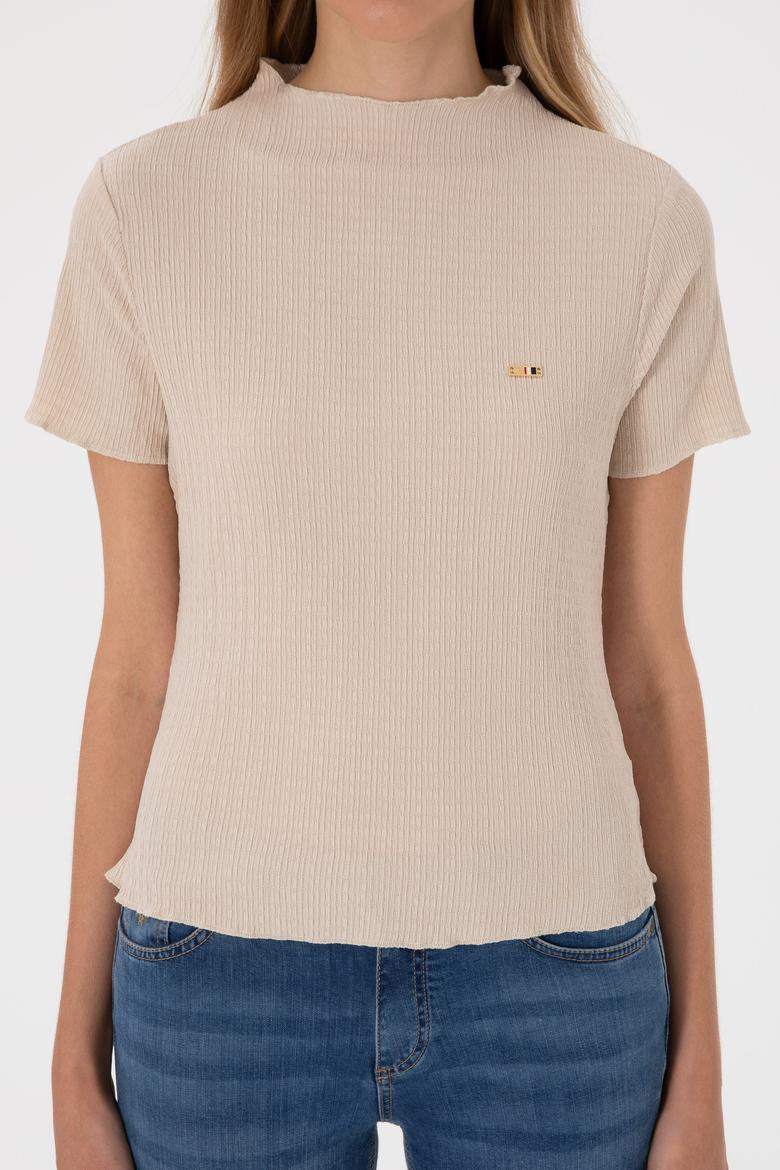 Kadın Taş Dik Yaka Tişört - 50312951044
