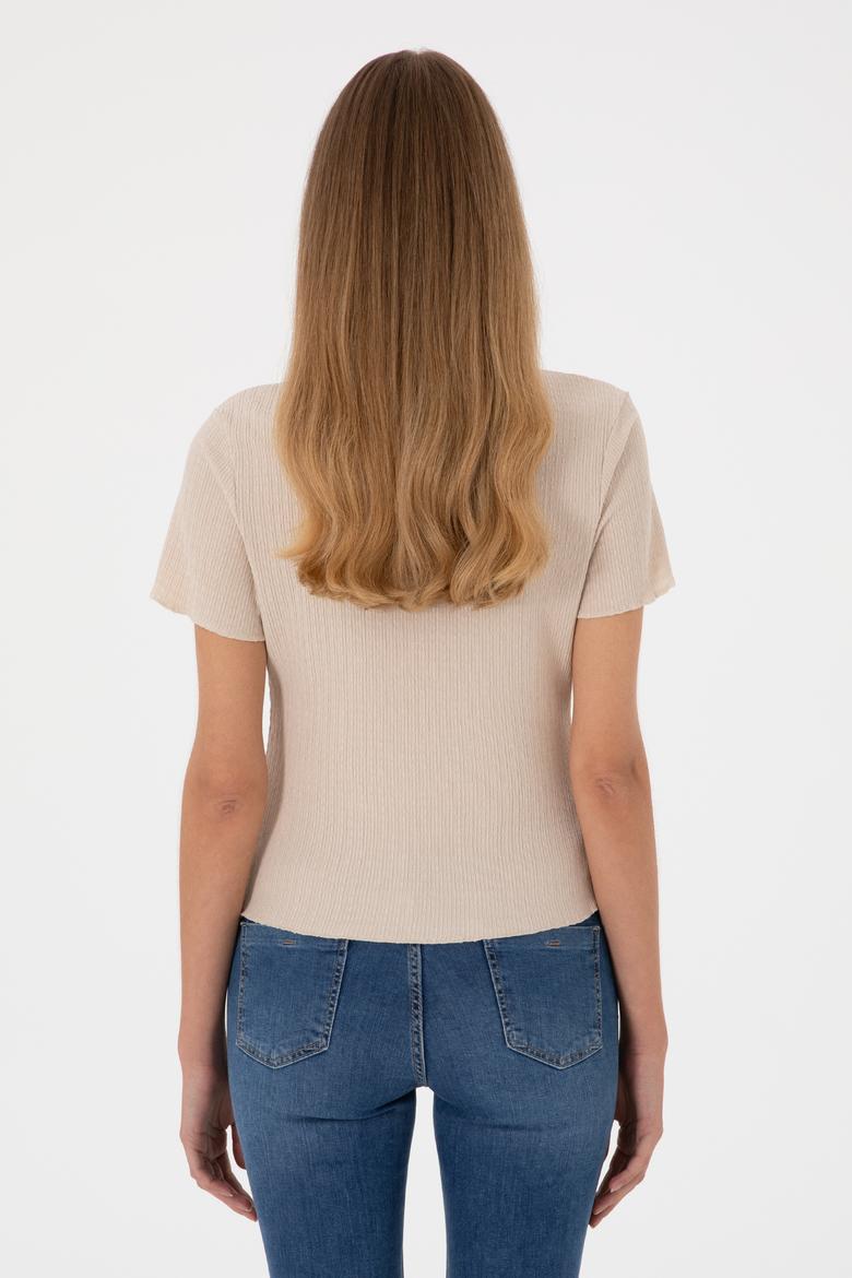 Kadın Taş Dik Yaka Tişört - 50312951044