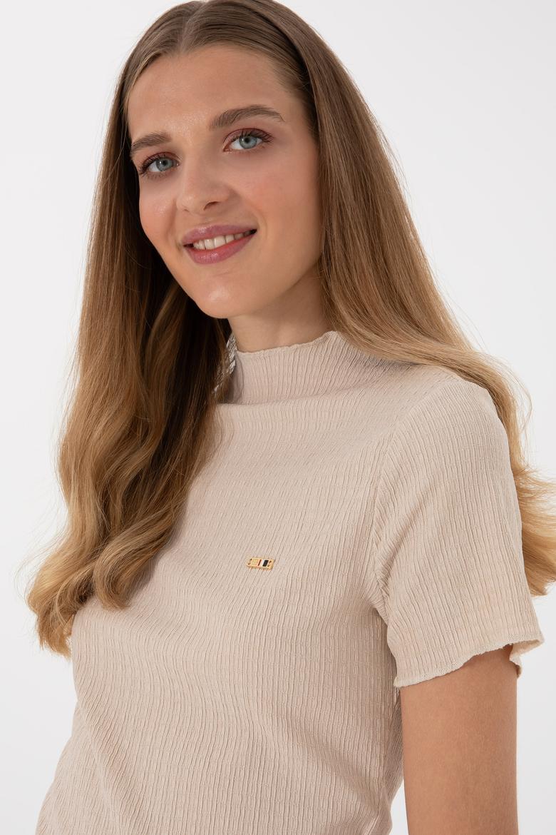 Kadın Taş Dik Yaka Tişört - 50312951044