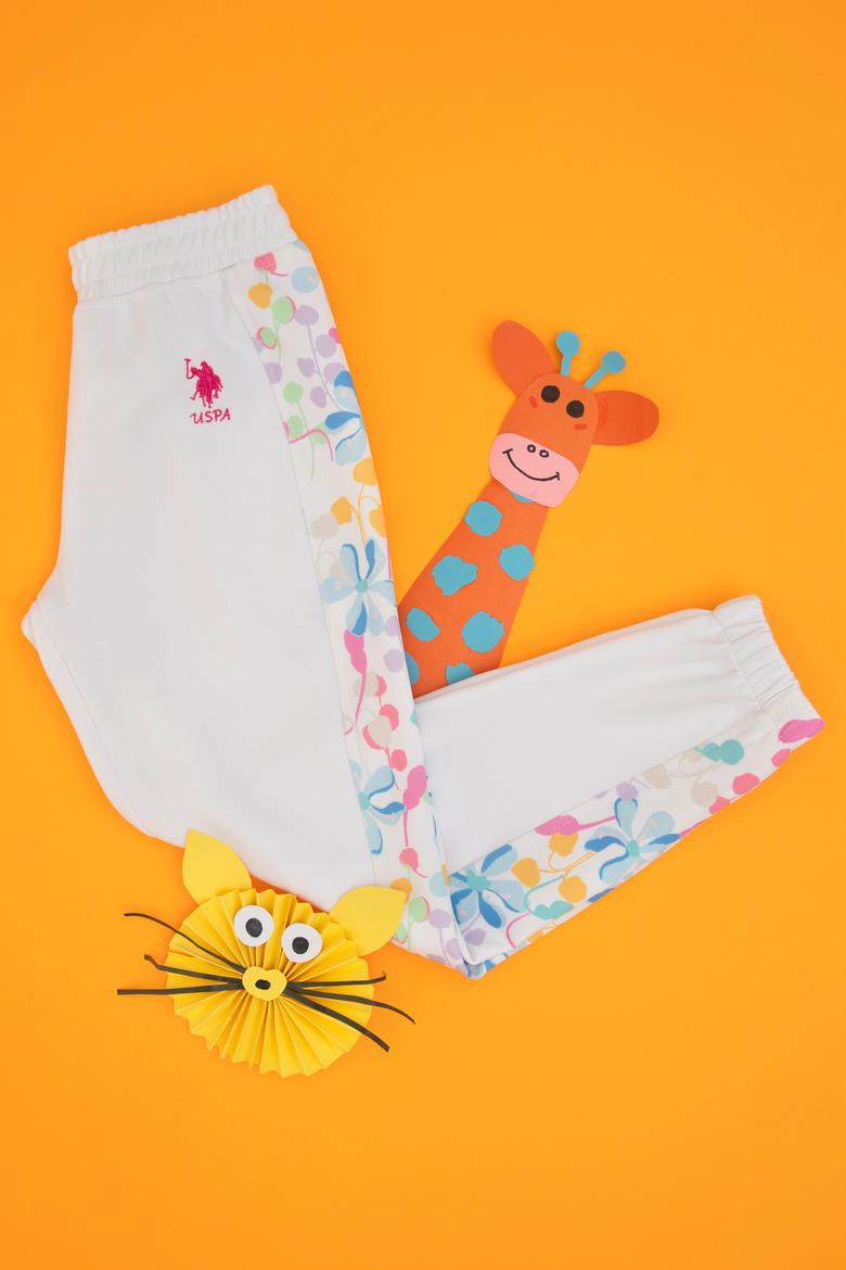 Kız Çocuk Beyaz Carrot Fit Renkli Baskılı Eşofman Altı