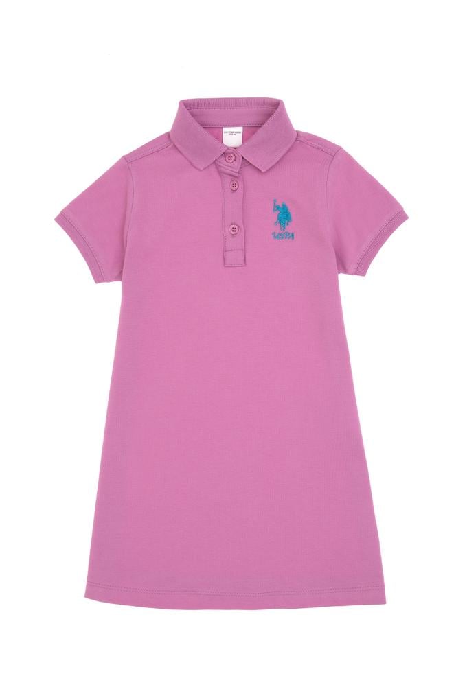 Kız Bebek Fuşya Polo Yaka Kısa Kol Basic Örme Elbise
