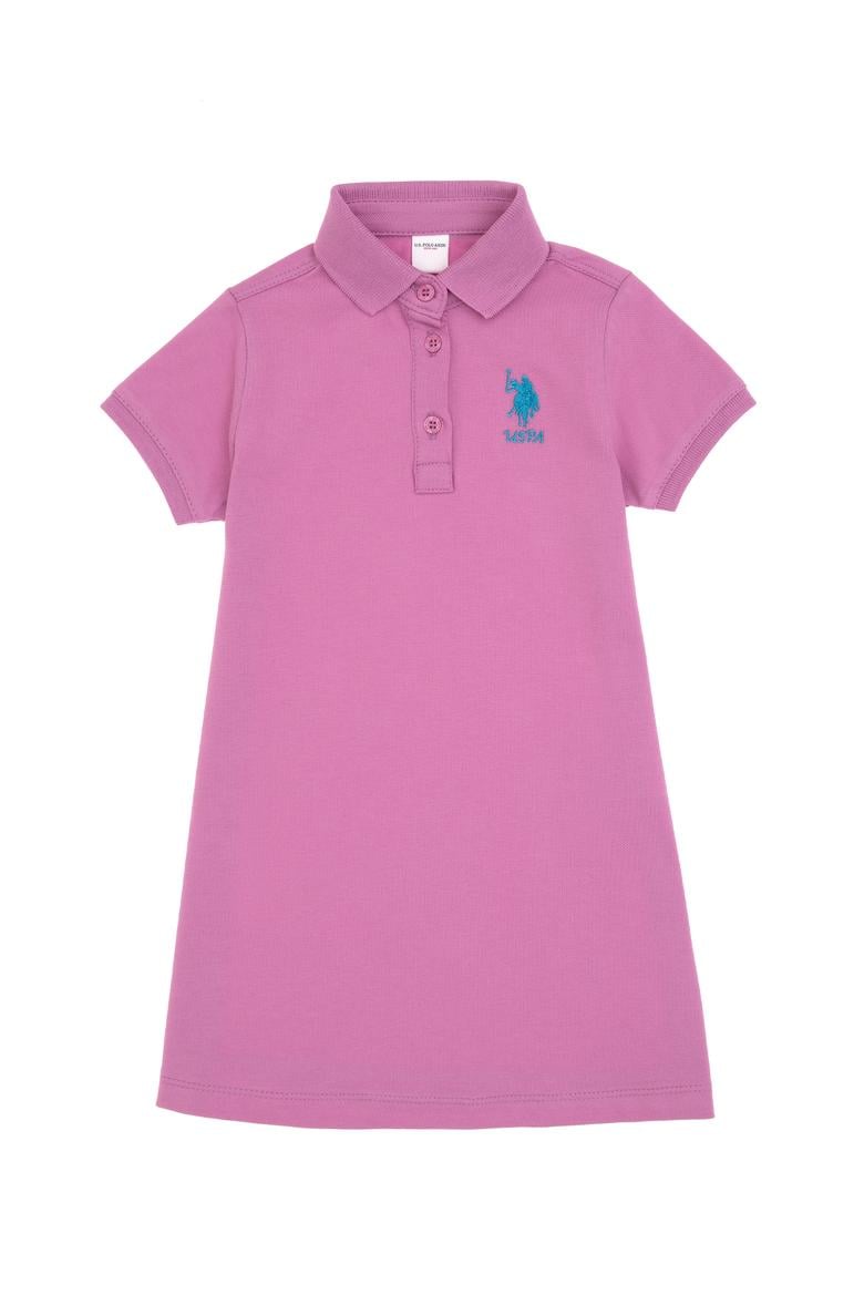 Kız Bebek Fuşya Polo Yaka Kısa Kol Basic Örme Elbise
