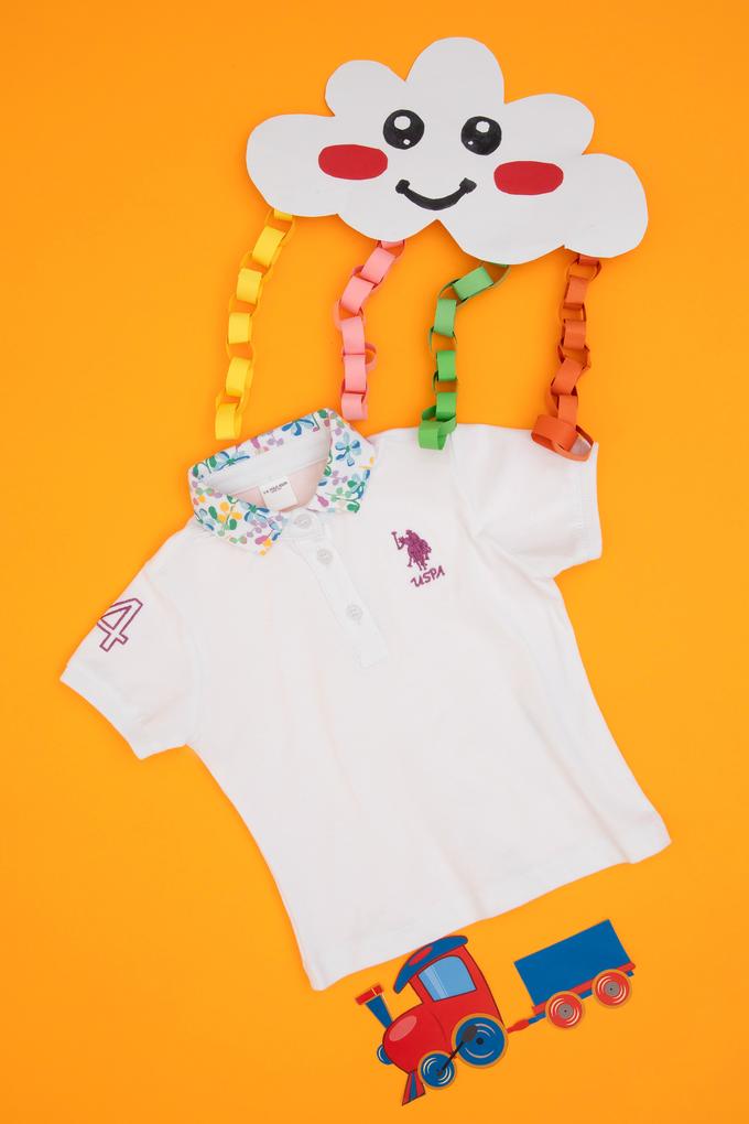 Kız Çocuk Beyaz Polo Yaka Tişört