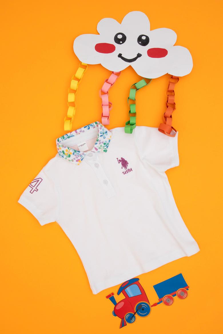 Kız Çocuk Beyaz Polo Yaka Tişört