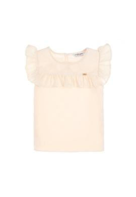 Kız Çocuk Ekru Yaka Fırfır Detaylı Kolsuz Gömlek - 50299741013