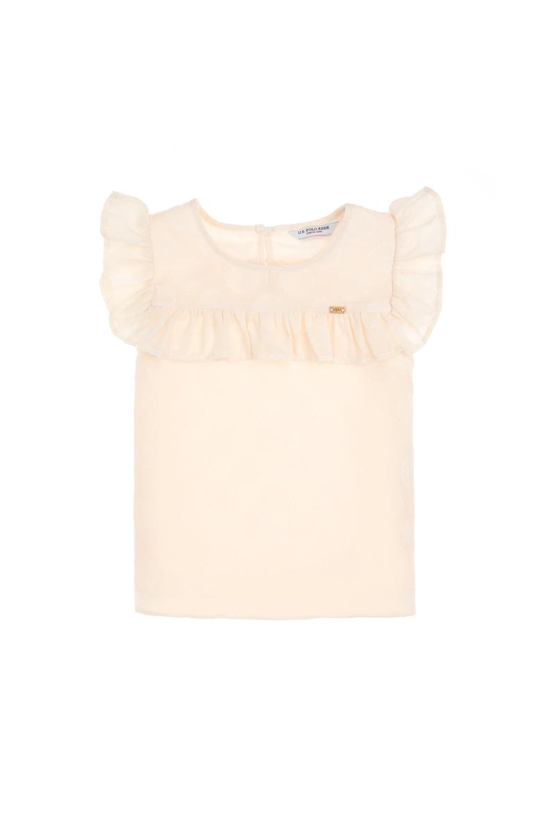 Kız Çocuk Ekru Yaka Fırfır Detaylı Kolsuz Gömlek - 50299741013