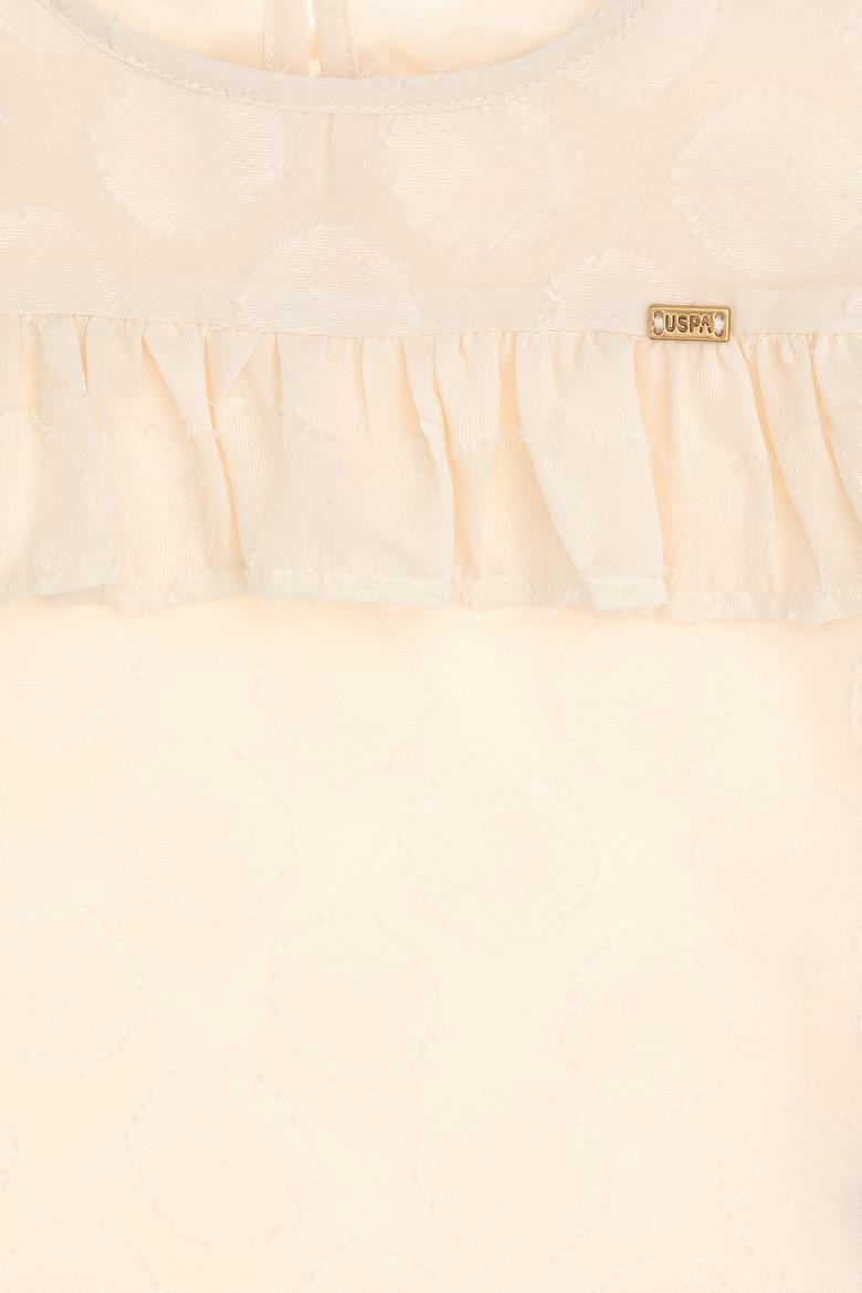 Kız Çocuk Ekru Yaka Fırfır Detaylı Kolsuz Gömlek - 50299741013