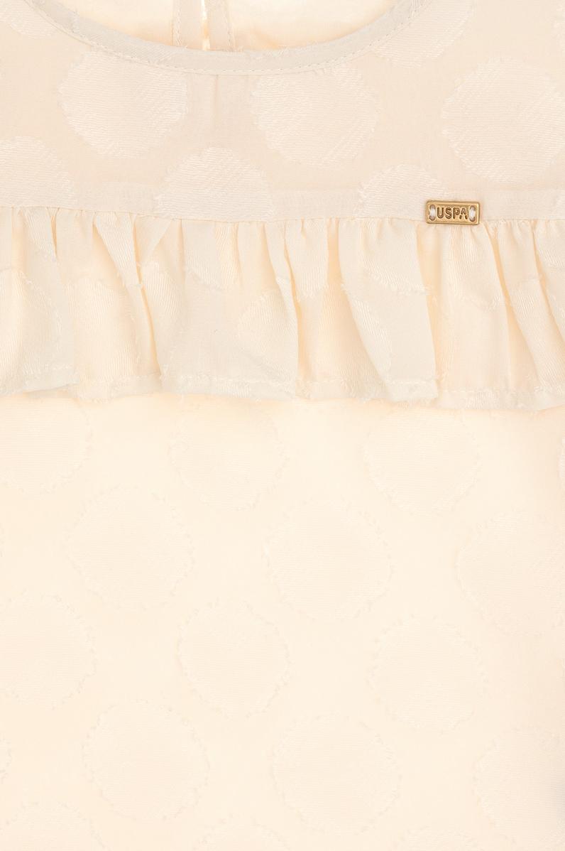 Kız Çocuk Ekru Yaka Fırfır Detaylı Kolsuz Gömlek