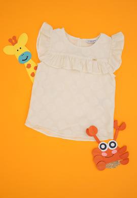 Kız Çocuk Ekru Yaka Fırfır Detaylı Kolsuz Gömlek - 50299741013