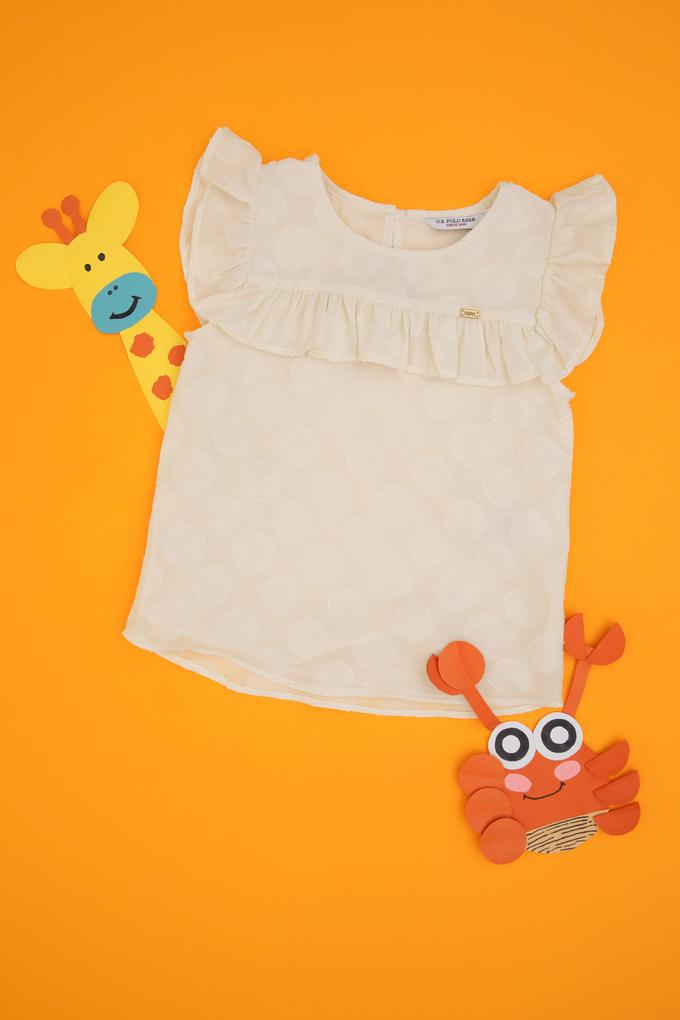 Kız Çocuk Ekru Yaka Fırfır Detaylı Kolsuz Gömlek