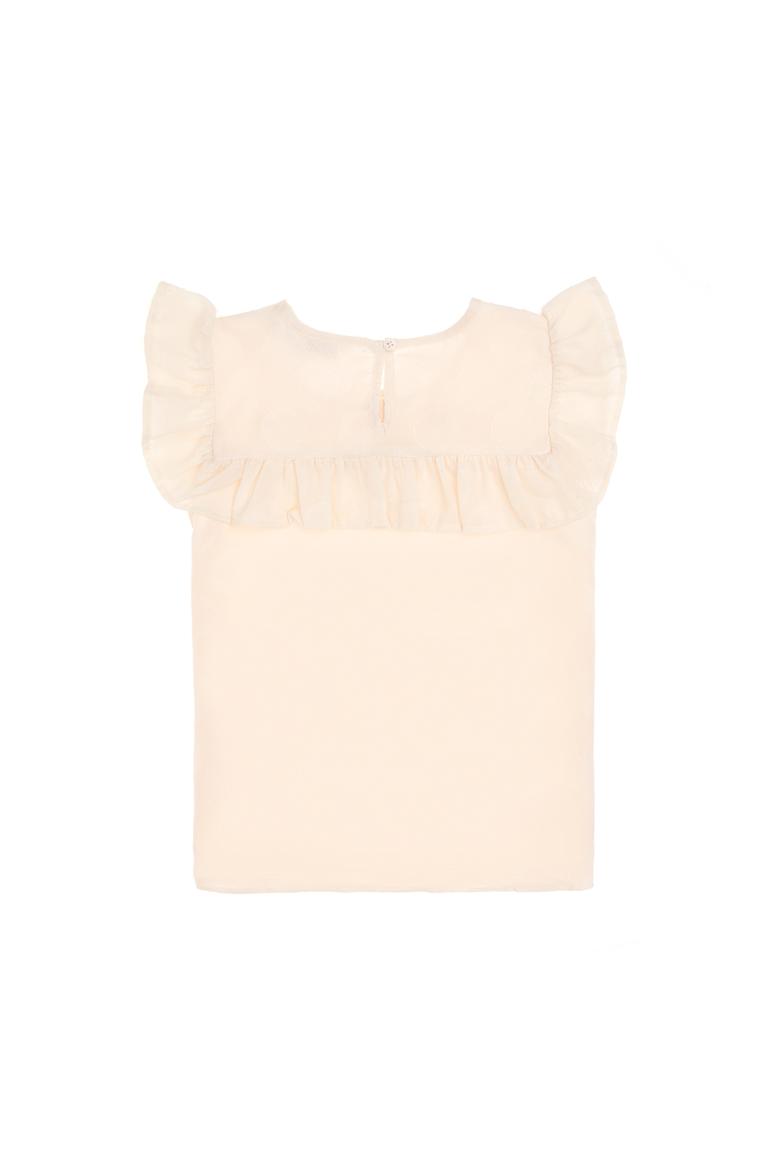 Kız Çocuk Ekru Yaka Fırfır Detaylı Kolsuz Gömlek - 50299741013