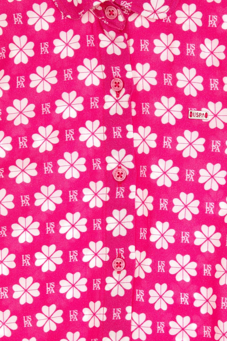 Kız Çocuk Fuşya Çiçek Desenli Bağlamalı Kolsuz Gömlek