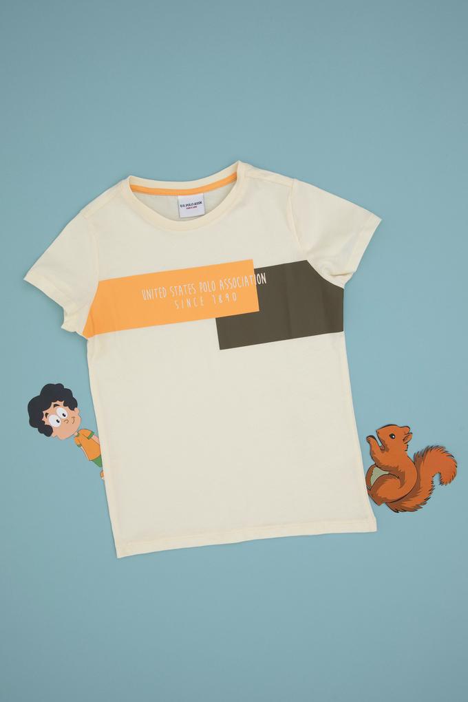 Erkek Çocuk Krem Bisiklet Yaka Tişört