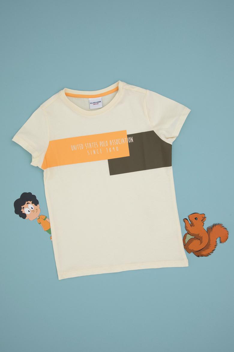 Erkek Çocuk Krem Bisiklet Yaka Tişört