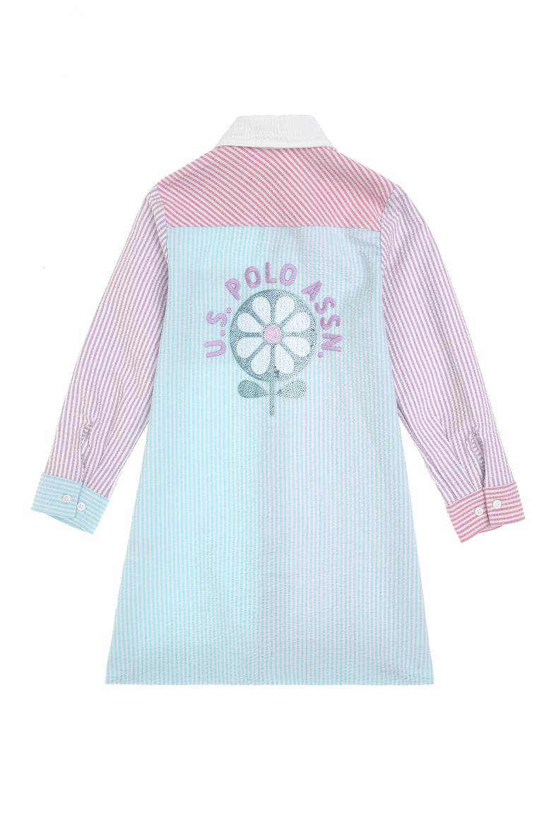 Kız Çocuk Renkli Uzun Kol Polo Yaka Payet Detaylı Dokuma Elbise - 50301083016