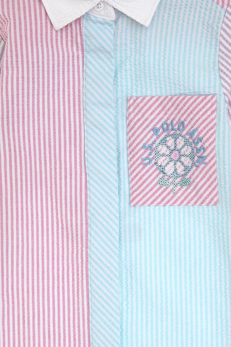 Kız Çocuk Renkli Uzun Kol Polo Yaka Payet Detaylı Dokuma Elbise - 50301083016