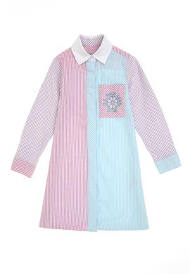 Kız Çocuk Renkli Uzun Kol Polo Yaka Payet Detaylı Dokuma Elbise - 50301083016