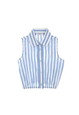 Kız Çocuk Mavi Çizgili Kolsuz Gömlek - 50306618022