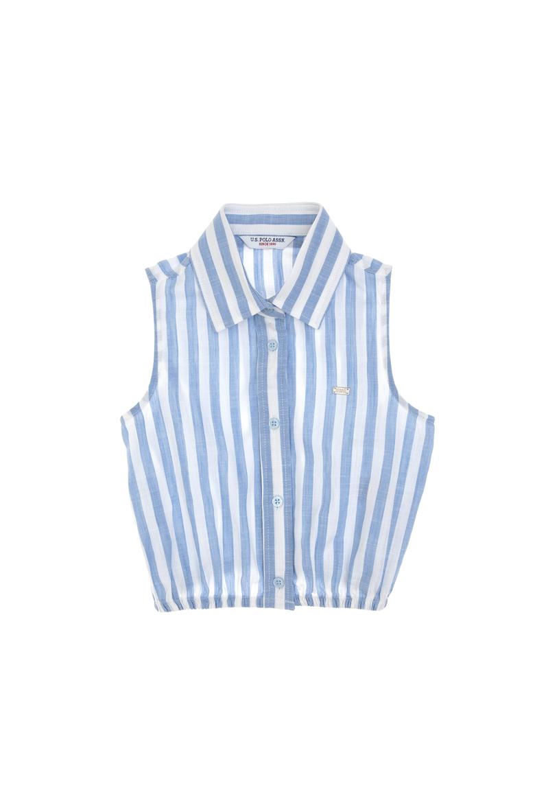 Kız Çocuk Mavi Çizgili Kolsuz Gömlek - 50306618022