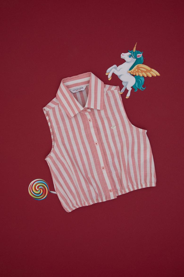 Kız Çocuk Pembe Çizgili Kolsuz Gömlek - 50306618001