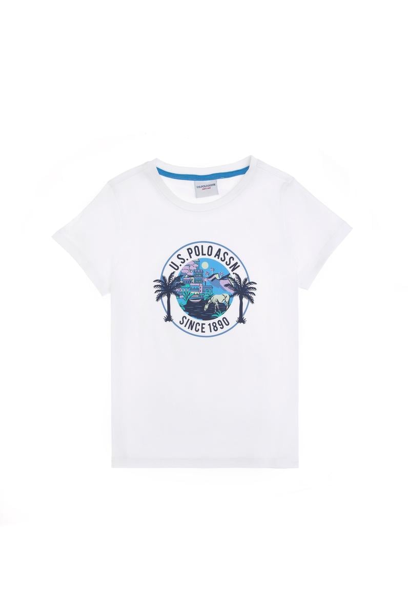 Erkek Çocuk Beyaz Bisiklet Yaka Tişört