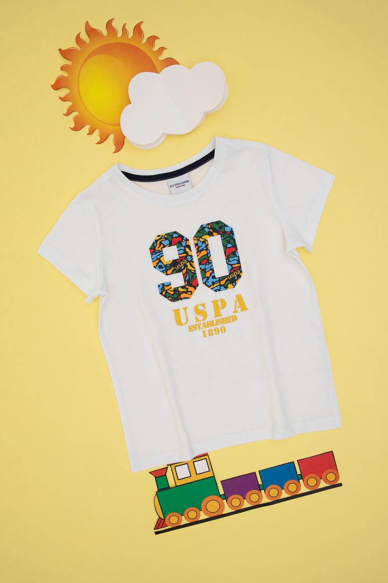 Erkek Çocuk Beyaz Bisiklet Yaka Tişört