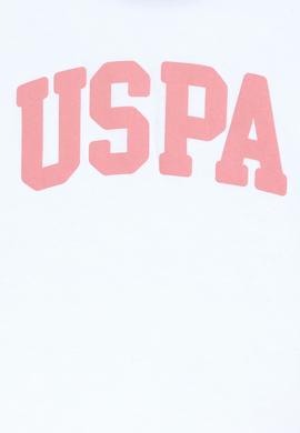 Kız Çocuk Beyaz Bisiklet Yaka Pamuk Simli Uspa Baskılı Basic Tişört - 50306042039