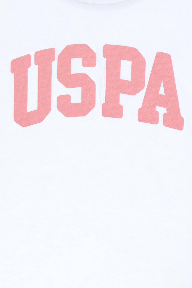 Kız Çocuk Beyaz Bisiklet Yaka Pamuk Simli Uspa Baskılı Basic Tişört - 50306042039