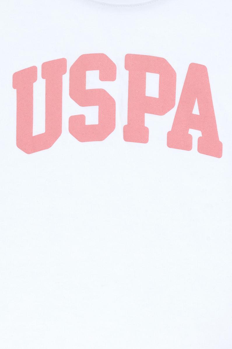 Kız Çocuk Beyaz Bisiklet Yaka Pamuk Simli Uspa Baskılı Basic Tişört