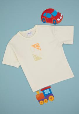 Erkek Çocuk Krem Comfort Bisiklet Yaka Tişört - 50299902020