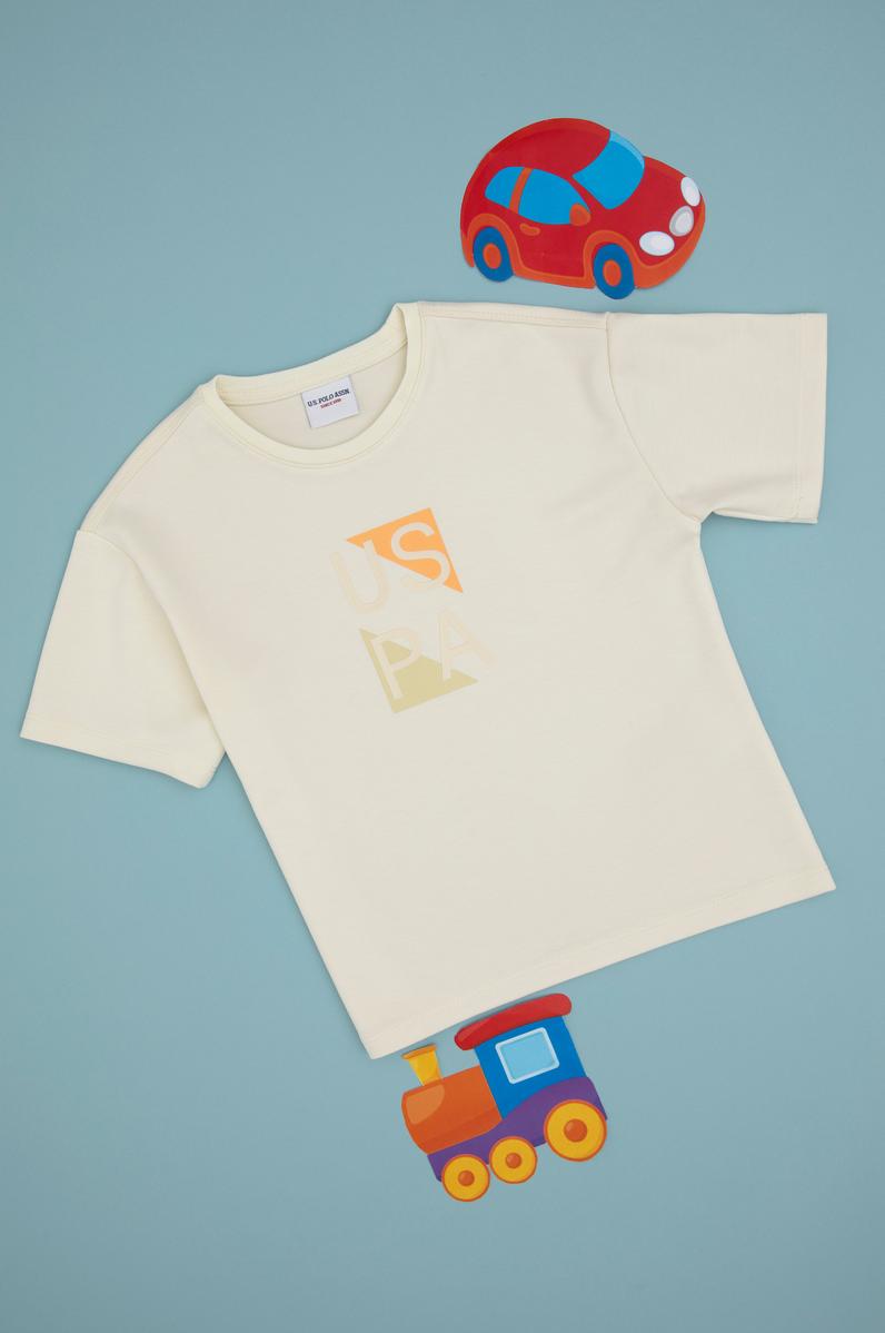 Erkek Çocuk Krem Comfort Bisiklet Yaka Tişört