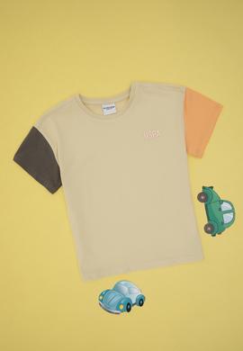 Erkek Çocuk Açık Haki Oversize Bisiklet Yaka Tişört - 50307154032