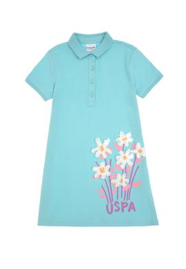 Kız Çocuk Aqua Polo Yaka Kısa Kol Çiçek Desenli Örme Elbise - 50303278001