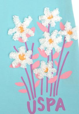 Kız Çocuk Aqua Polo Yaka Kısa Kol Çiçek Desenli Örme Elbise - 50303278001