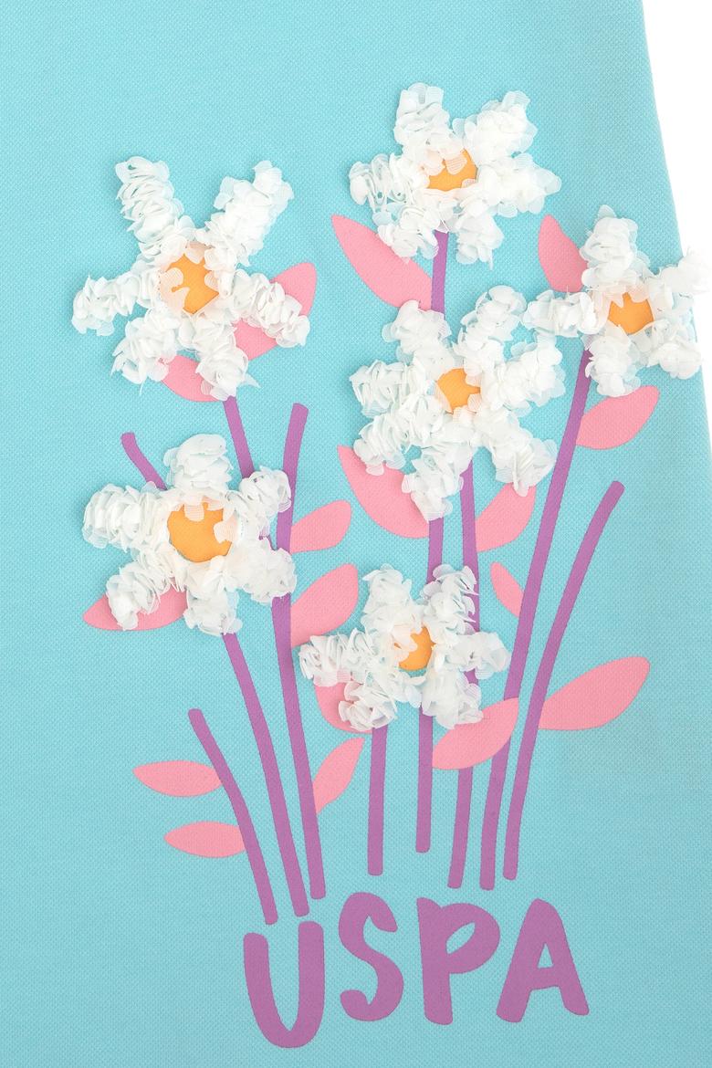 Kız Çocuk Aqua Polo Yaka Kısa Kol Çiçek Desenli Örme Elbise - 50303278001