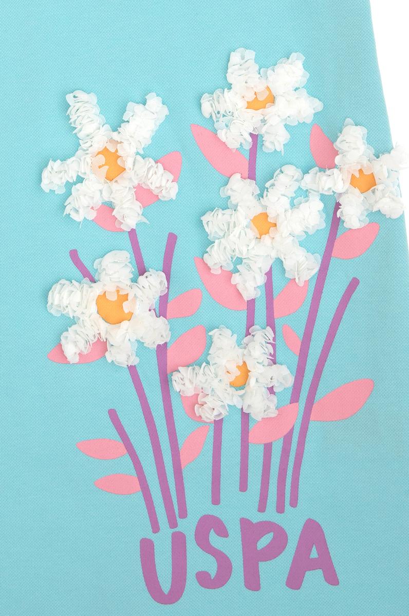 Kız Çocuk Aqua Polo Yaka Kısa Kol Çiçek Desenli Örme Elbise