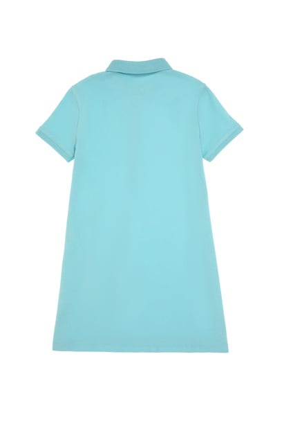 Kız Çocuk Aqua Polo Yaka Kısa Kol Çiçek Desenli Örme Elbise