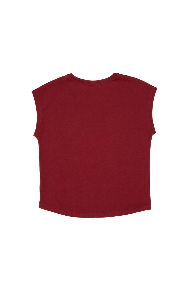 Kız Çocuk Vişne Bisiklet Yaka Pamuk Düz Tişört - 50306189040