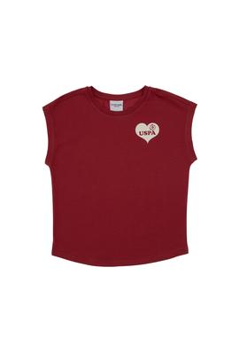 Kız Çocuk Vişne Bisiklet Yaka Pamuk Düz Tişört - 50306189040