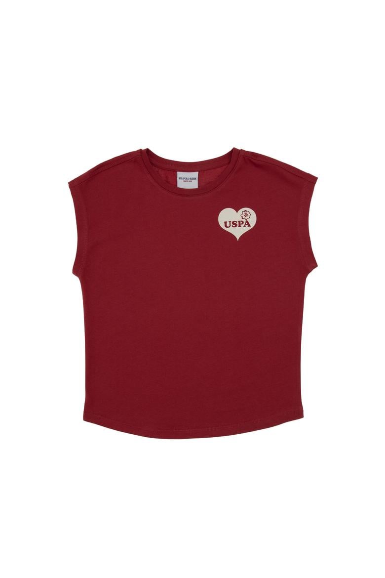 Kız Çocuk Vişne Bisiklet Yaka Pamuk Düz Tişört - 50306189040