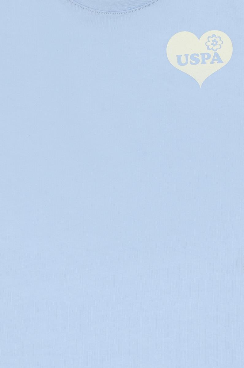 Kız Çocuk Açık Mavi Bisiklet Yaka Pamuk Düz Tişört