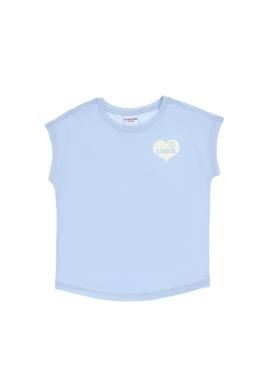 Kız Çocuk Açık Mavi Bisiklet Yaka Pamuk Düz Tişört - 50306189031