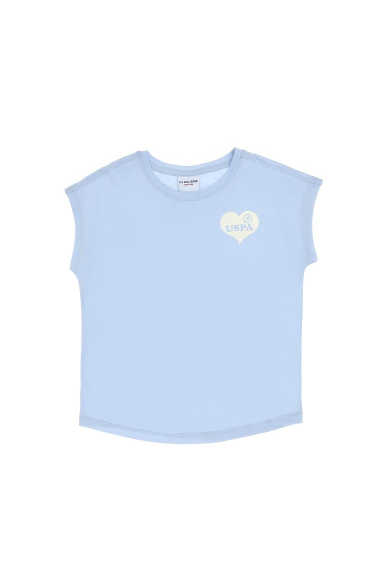 Kız Çocuk Açık Mavi Bisiklet Yaka Pamuk Düz Tişört - 50306189031