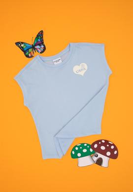 Kız Çocuk Açık Mavi Bisiklet Yaka Pamuk Düz Tişört - 50306189031