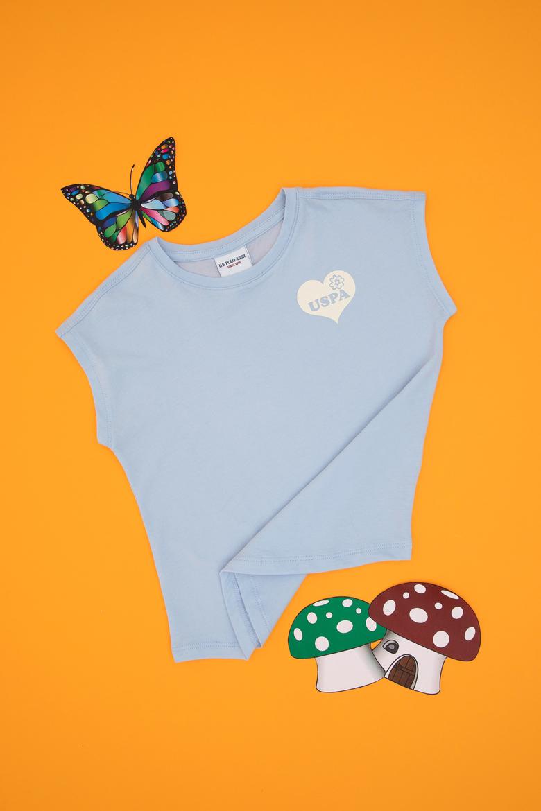 Kız Çocuk Açık Mavi Bisiklet Yaka Pamuk Düz Tişört - 50306189031