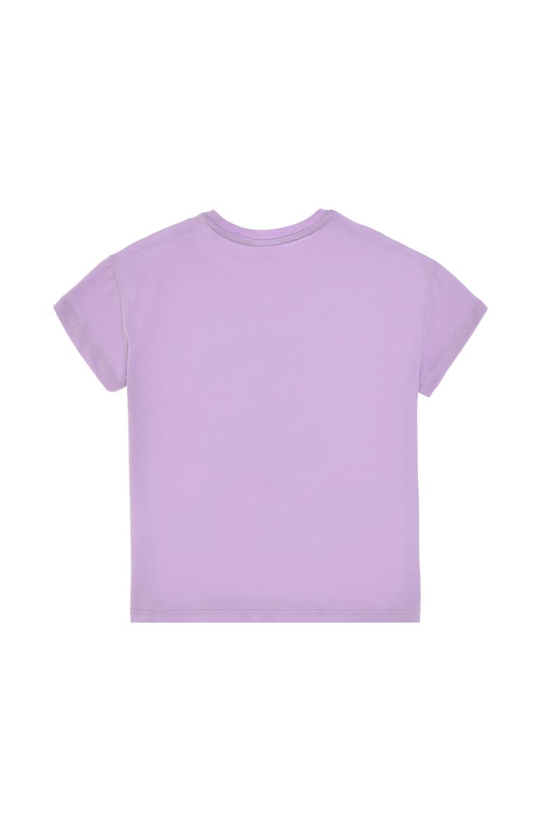 Kız Çocuk Lila Comfort Bisiklet Yaka Çiçek Baskılı Pamuk Tişört - 50306203008