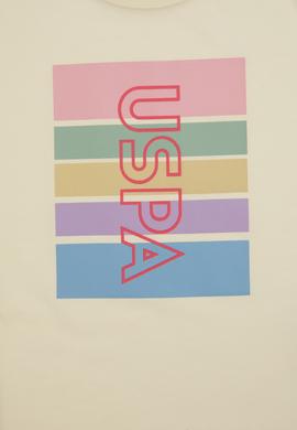 Kız Çocuk Krem Comfort Bisiklet Yaka Renkli Çizgi Baskılı Pamuk Tişört - 50306194010