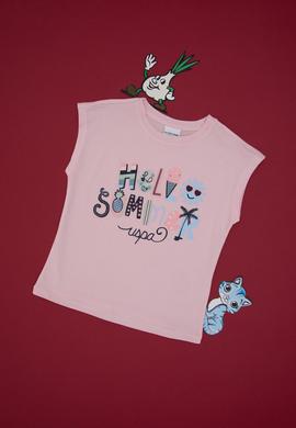 Kız Çocuk Açık Pembe Bisiklet Yaka Baskılı Pamuk Tişört - 50306190018
